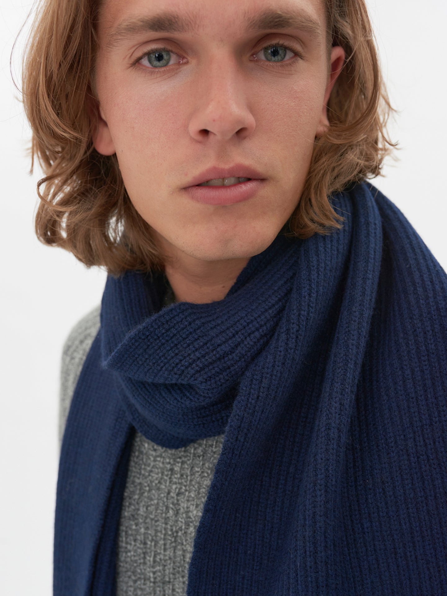 Unisex Cashmere Fisherman Knit Scarf Navy - Gobi Cashmere