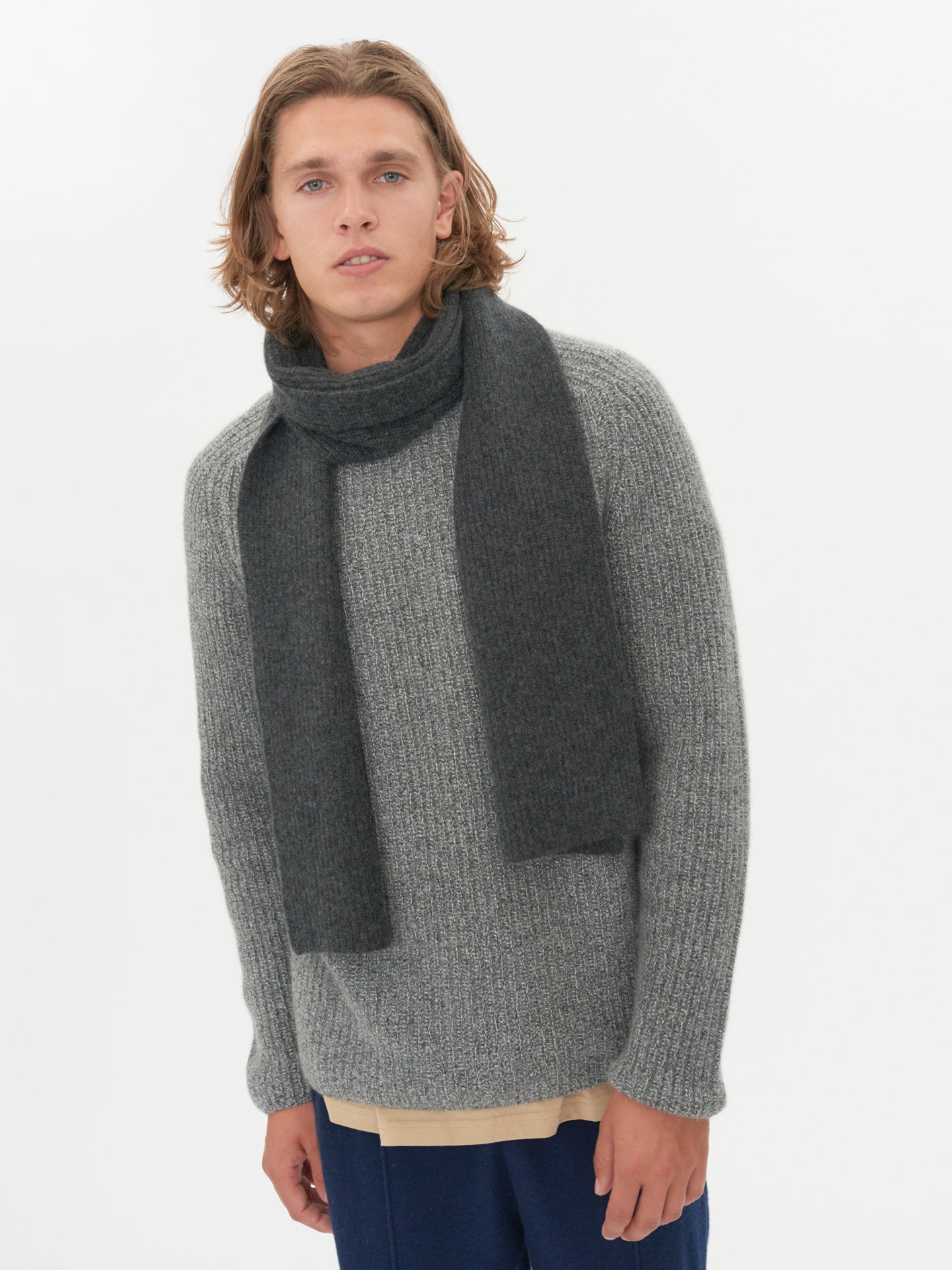 Unisex Cashmere Fisherman Knit Scarf Charcoal - Gobi Cashmere