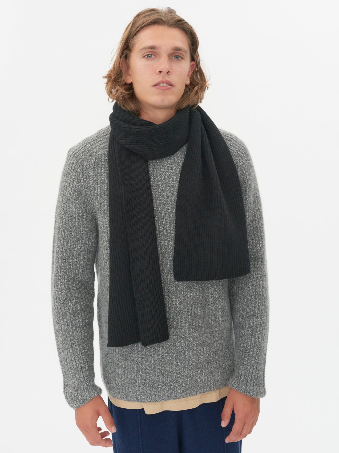 Unisex Cashmere Fisherman Knit Scarf Black - Gobi Cashmere