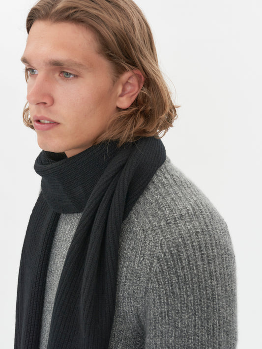 Unisex Cashmere Fisherman Knit Scarf Black - Gobi Cashmere