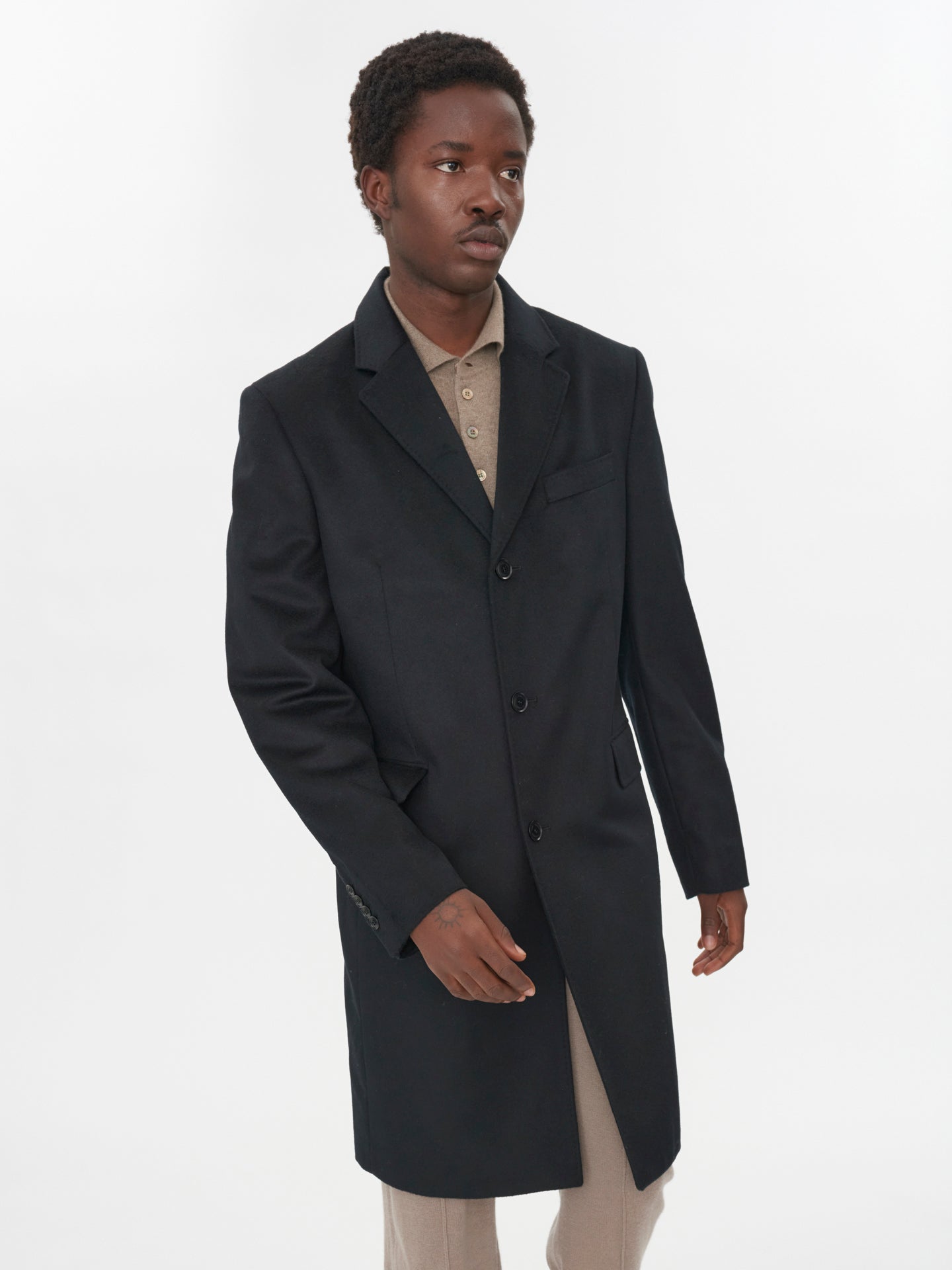 Men's Cashmere Classic Lapel Coat Black - Gobi Cashmere