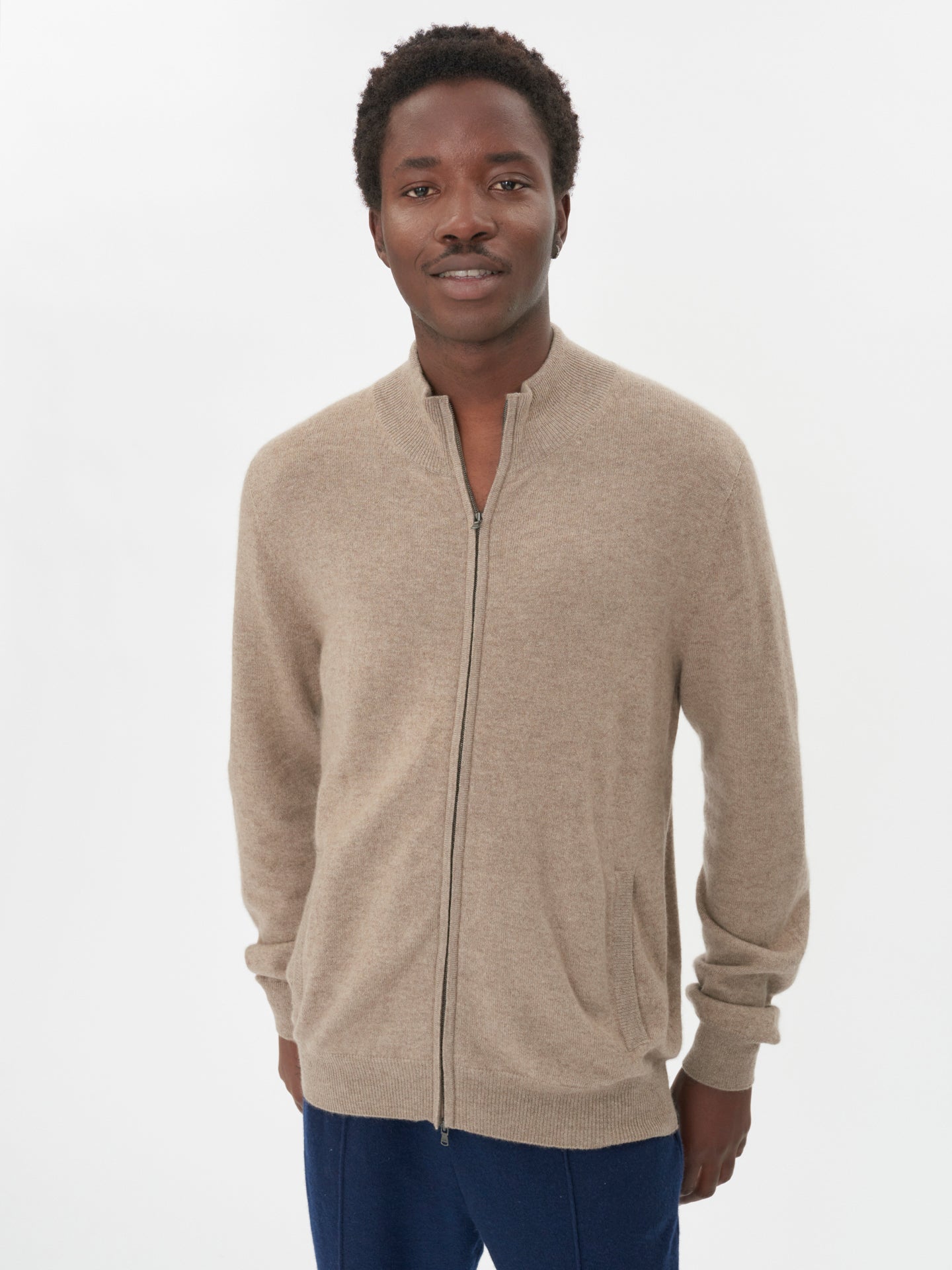 Men's Cashmere Full Zip Cardigan Taupe - Gobi Cashmere