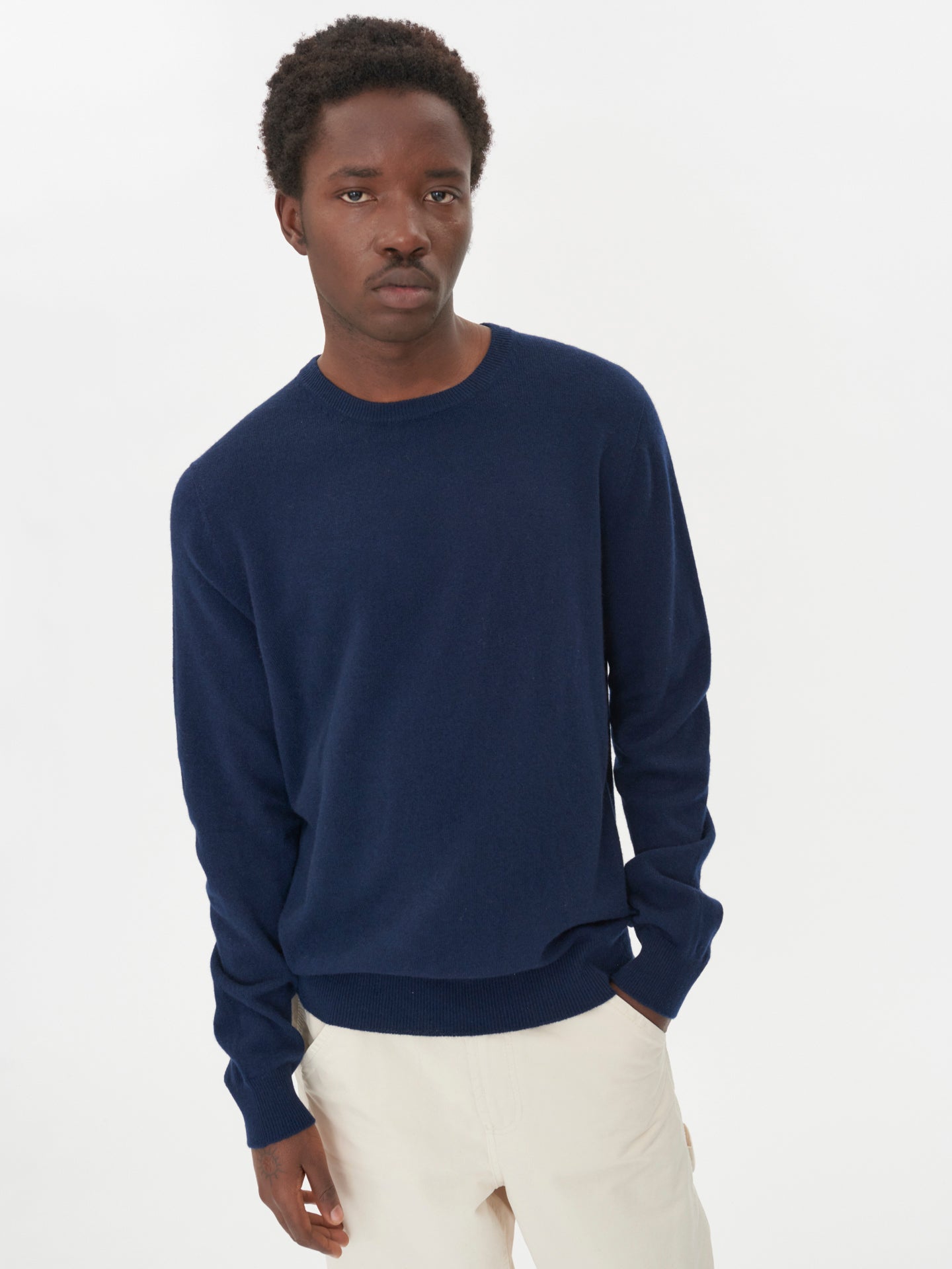 Men's Cashmere Crew Neck Sweater Navy - Gobi Cashmere