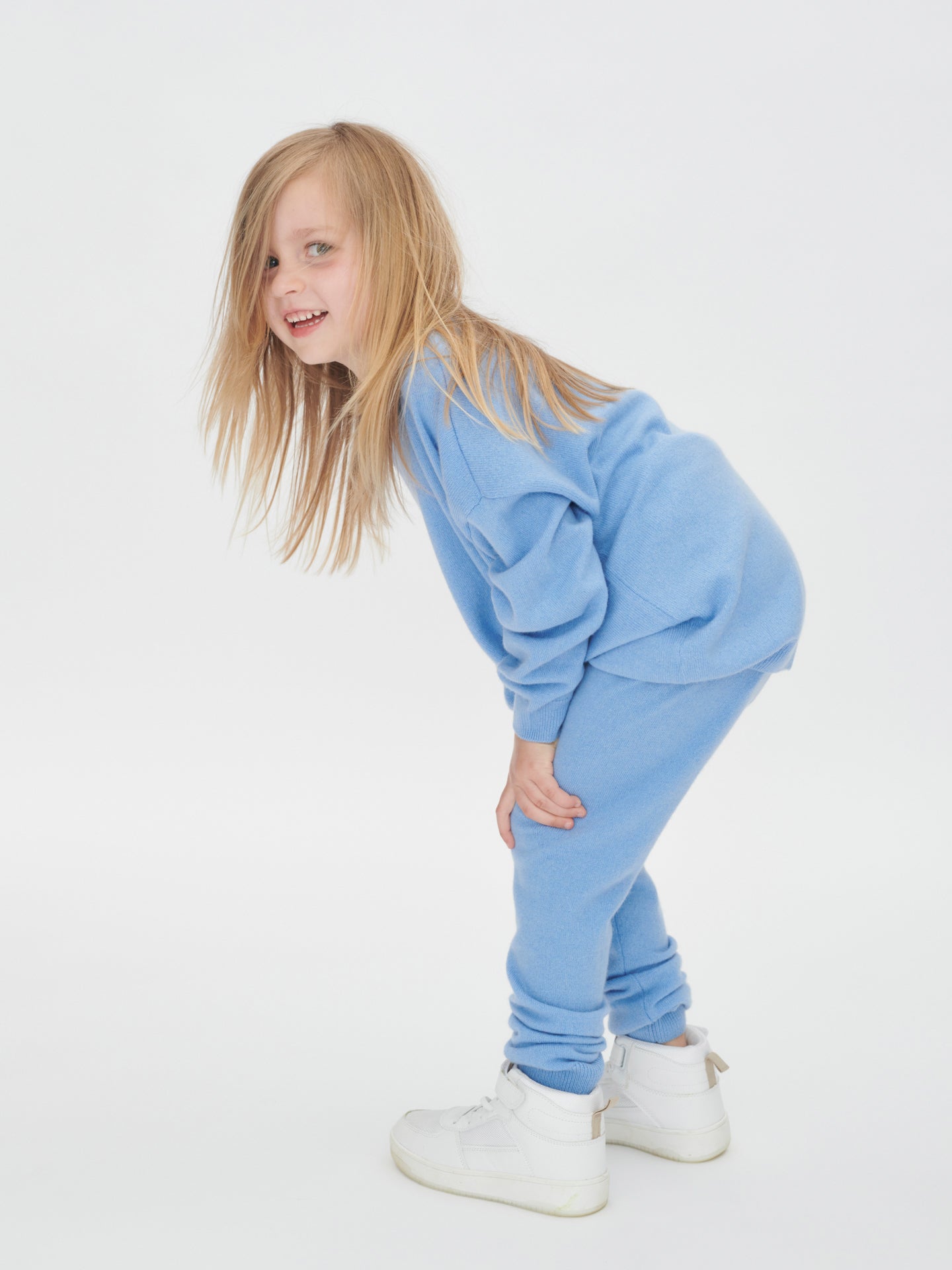 Kids Crew Neck Sweater Cerulean - Gobi Cashmere