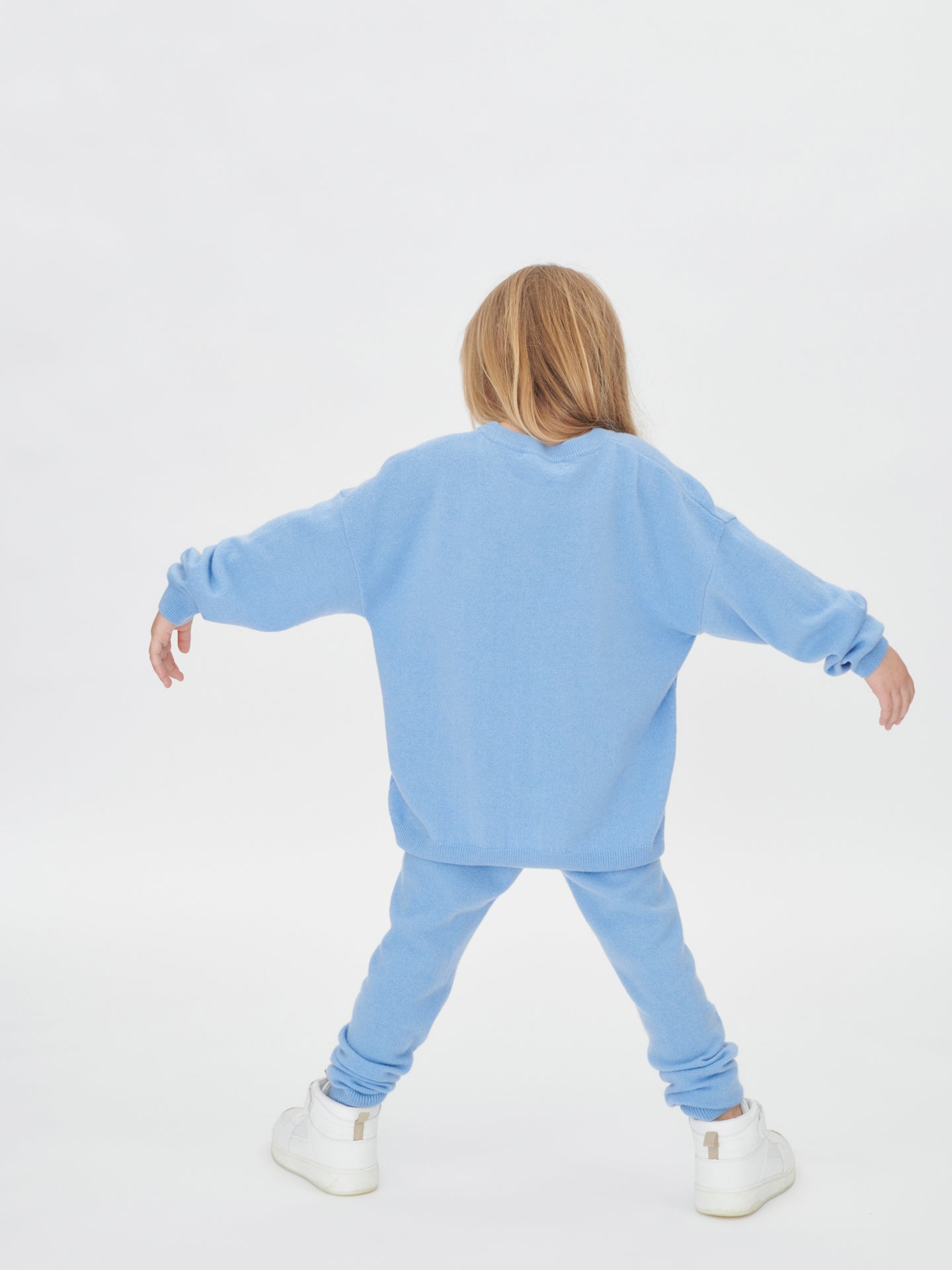 Kids Crew Neck Sweater Cerulean - Gobi Cashmere