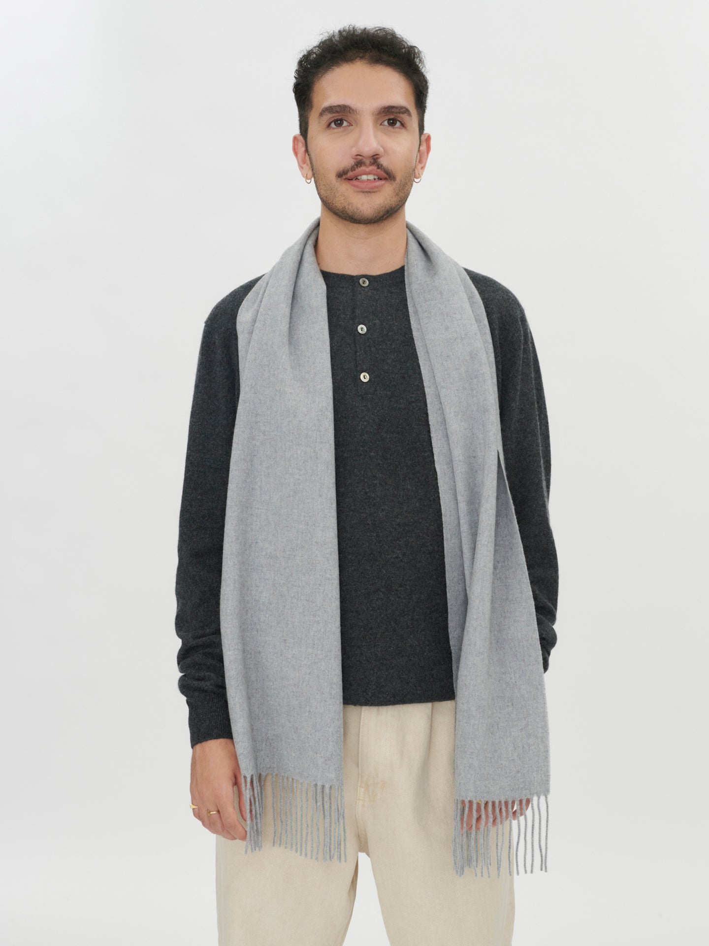 Unisex Cashmere Fringed Scarf Vapor Blue - Gobi Cashmere