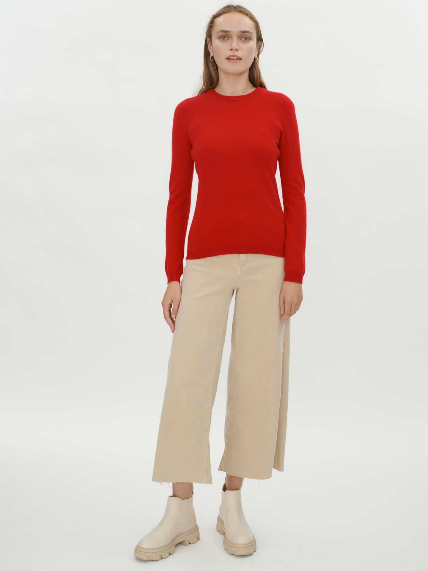 Women's Basic Cashmere Crew Neck Jumper Red - Gobi Cashmere