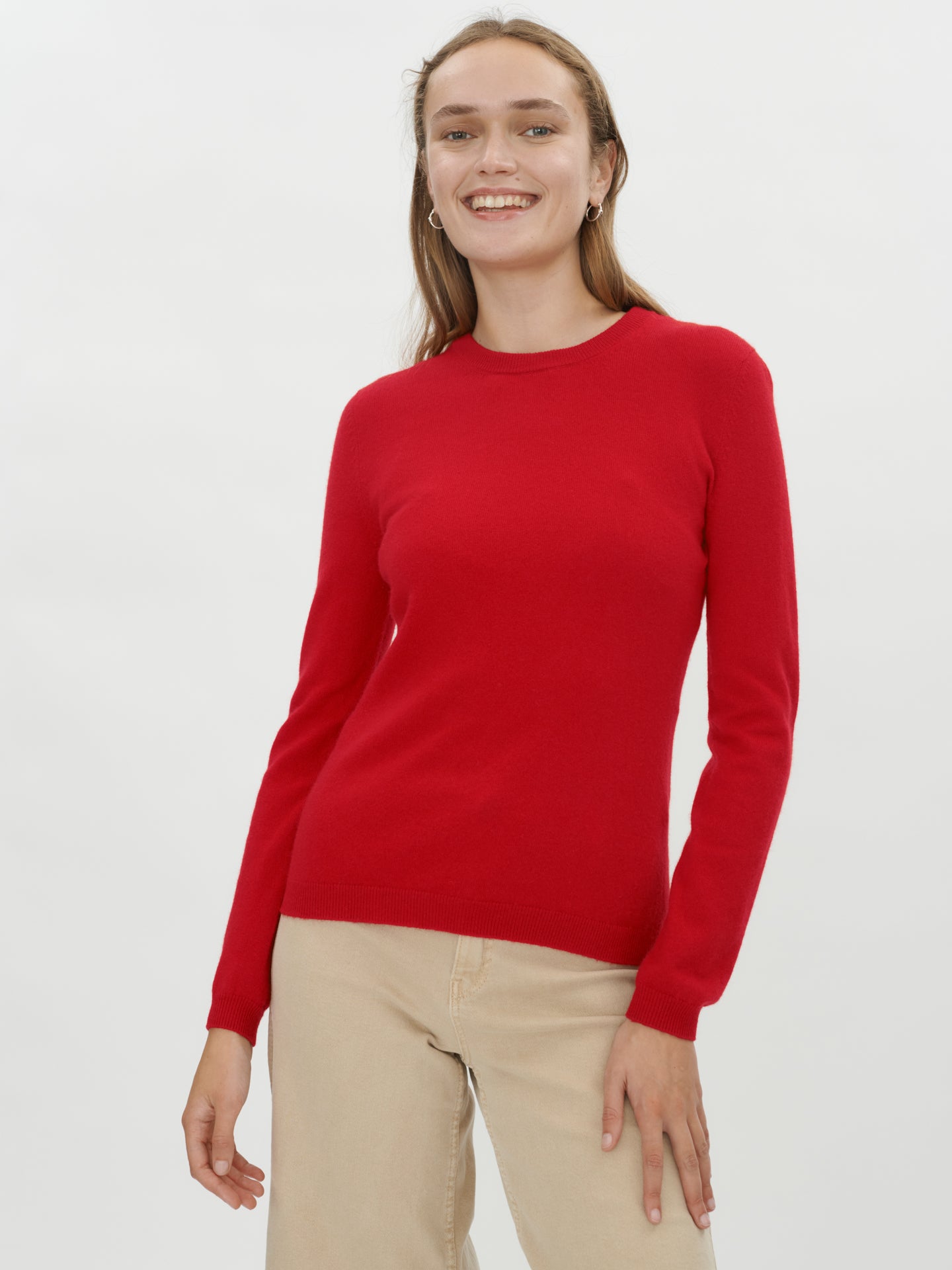 Women's Basic Cashmere Crew Neck Jumper Red - Gobi Cashmere