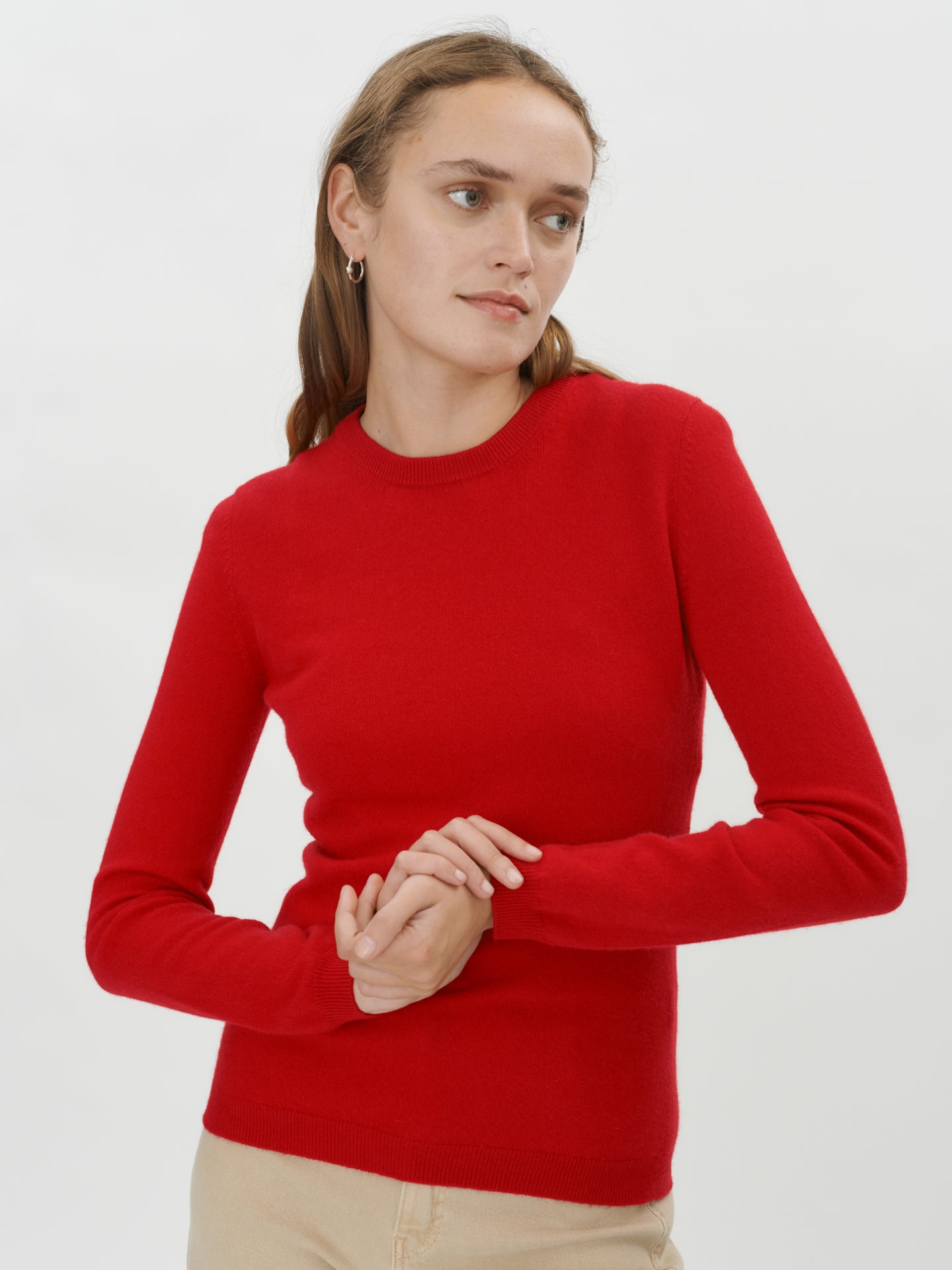 Women's Basic Cashmere Crew Neck Jumper Red - Gobi Cashmere