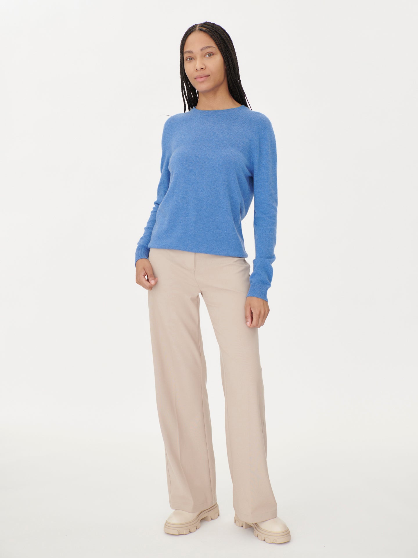 Women's Basic Cashmere Crew Neck Jumper blue- Gobi Cashmere