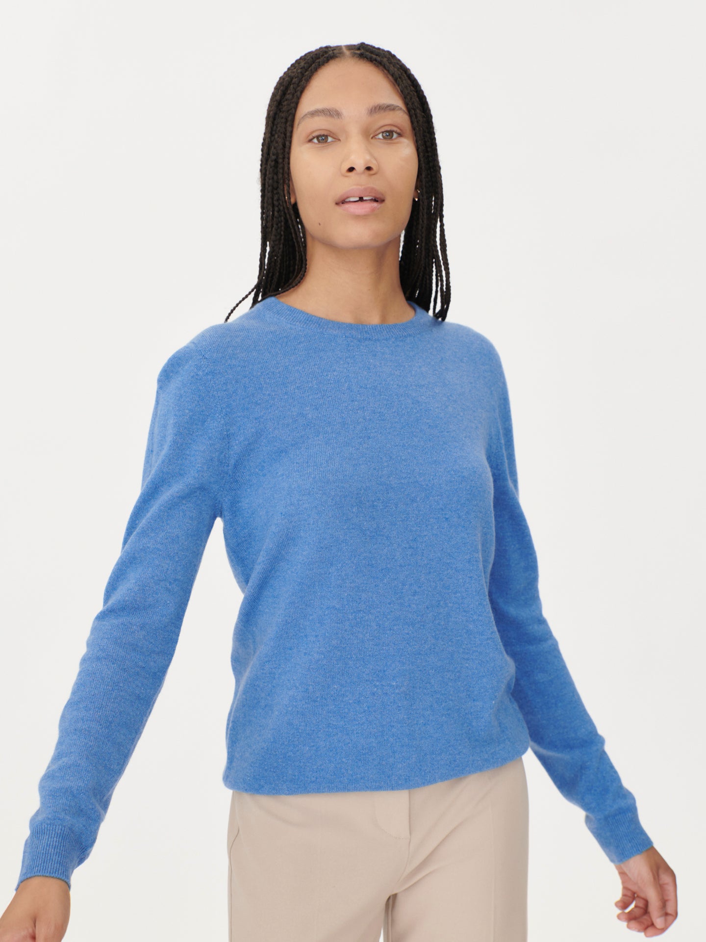 Women's Basic Cashmere Crew Neck Jumper blue- Gobi Cashmere