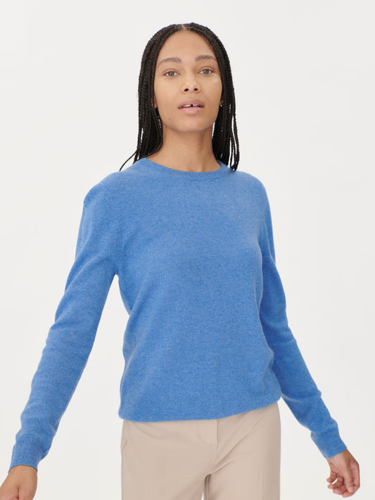 Women's Basic Cashmere Crew Neck Jumper blue- Gobi Cashmere