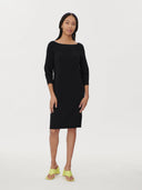 Women's Cashmere Boat Neck Dress Black - Gobi Cashmere #color_black