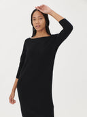 Women's Cashmere Boat Neck Dress Black - Gobi Cashmere #color_black