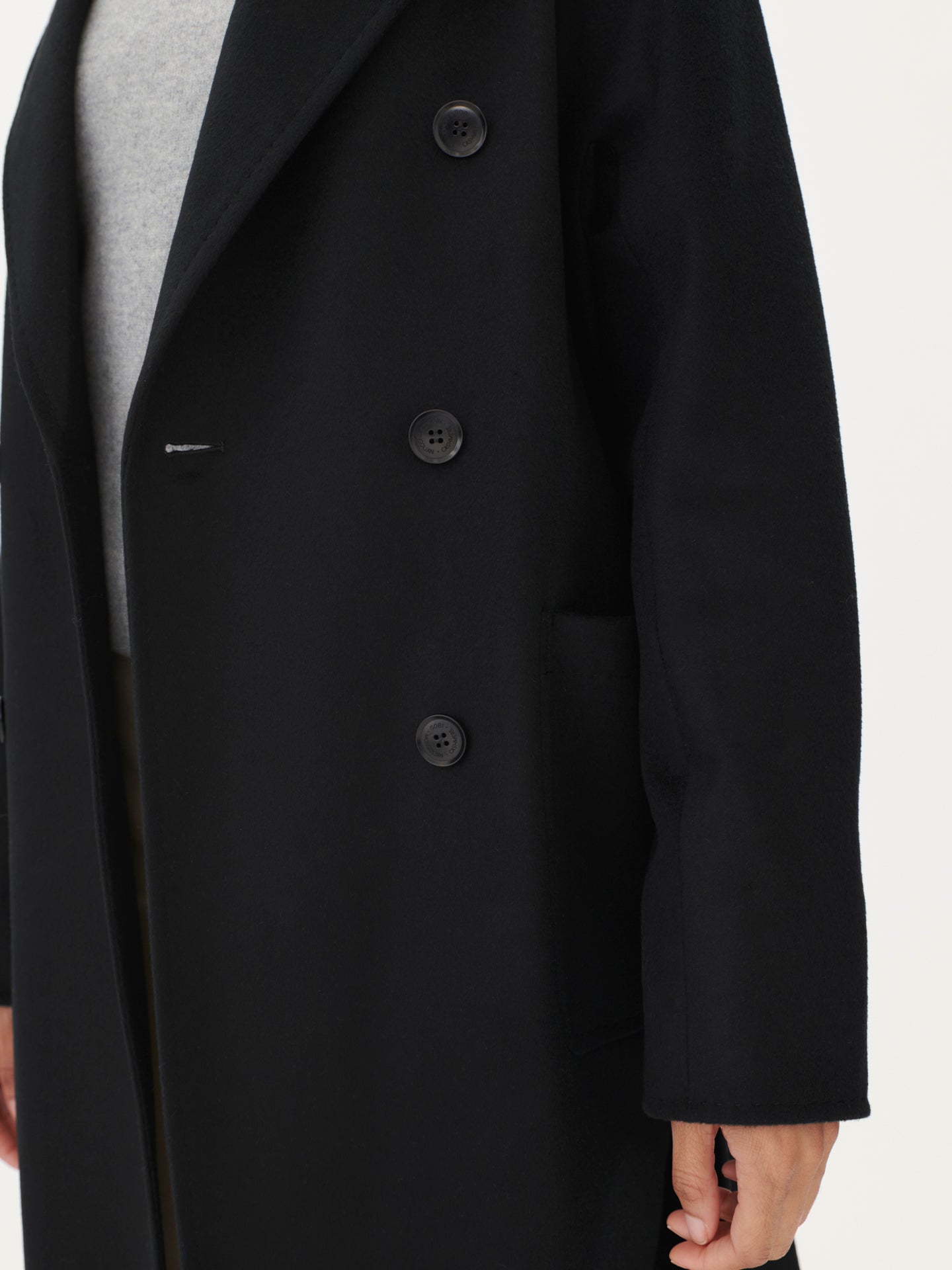  Women's Double Cashmere Breasted Long Coat Black - Gobi Cashmere