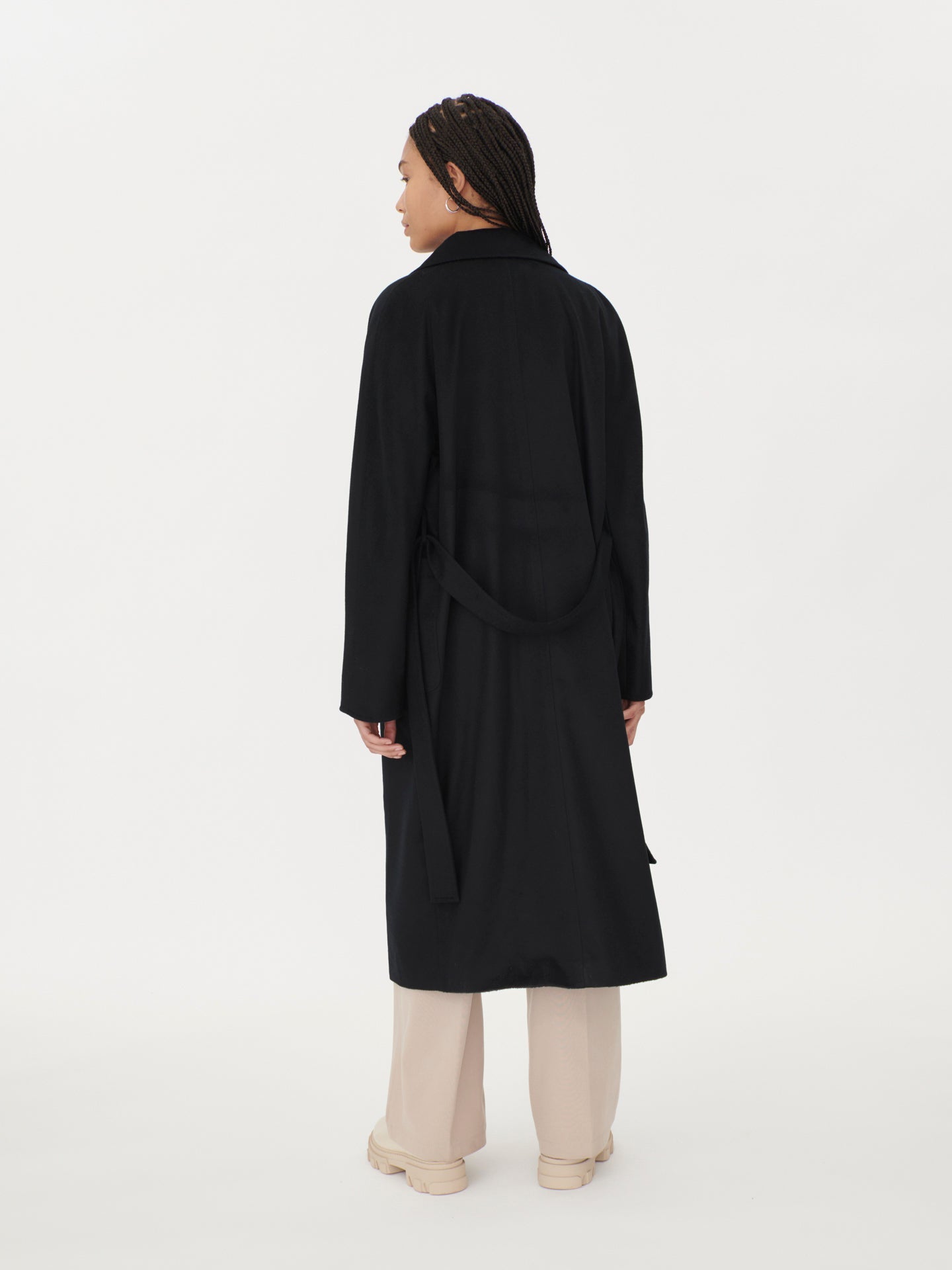  Women's Double Cashmere Breasted Long Coat Black - Gobi Cashmere