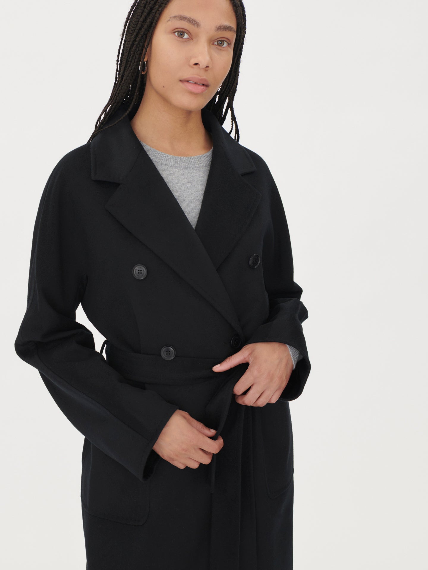  Women's Double Cashmere Breasted Long Coat Black - Gobi Cashmere