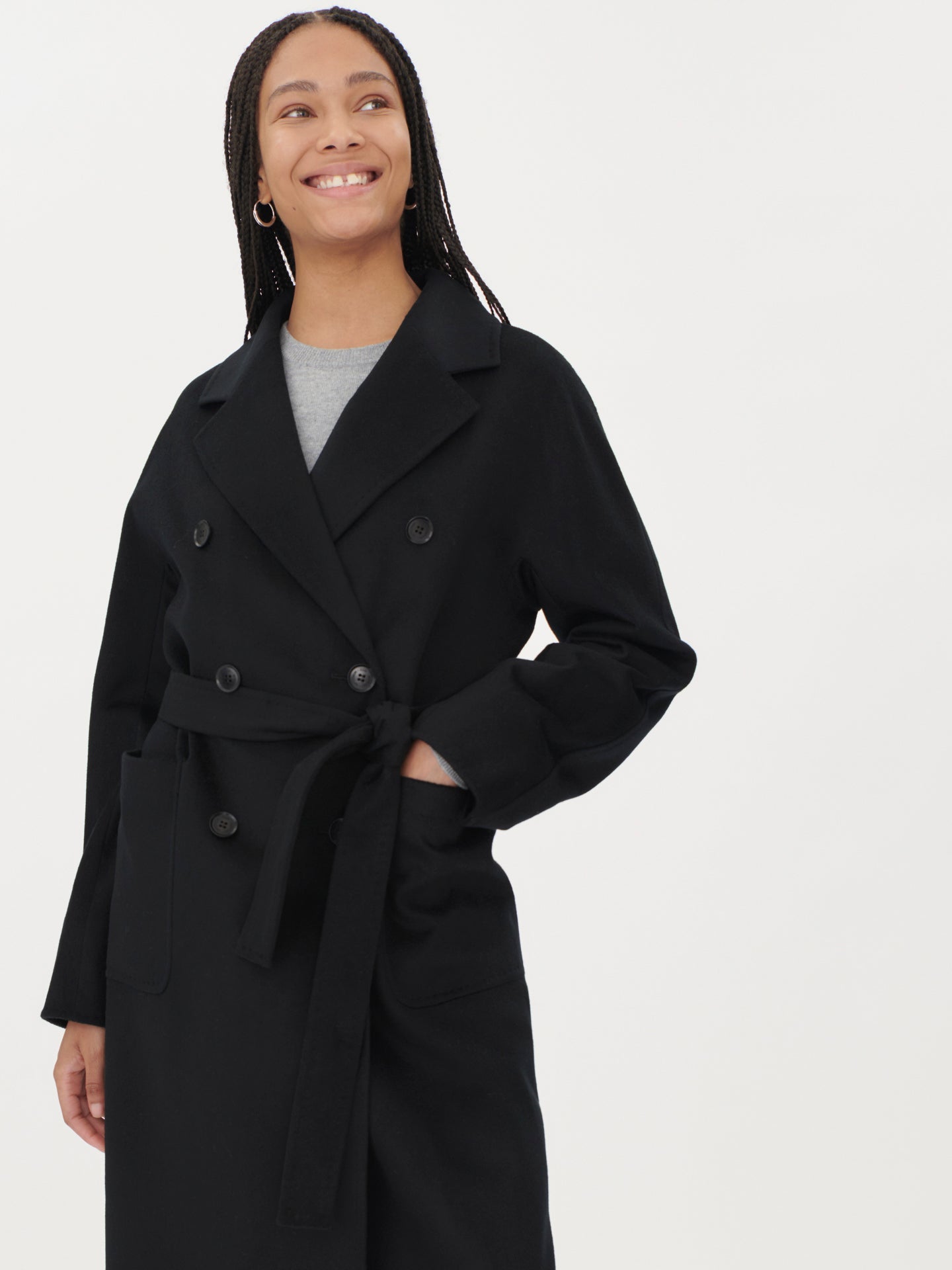  Women's Double Cashmere Breasted Long Coat Black - Gobi Cashmere