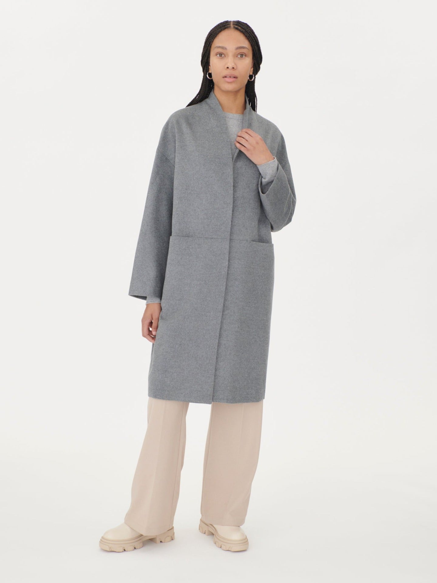 Women's Cashmere Stand Collar Coat Dim Gray - Gobi Cashmere
