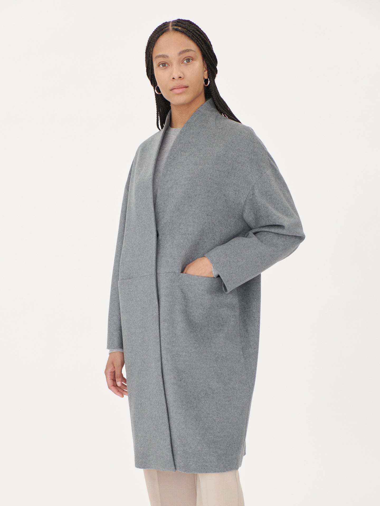 Women's Cashmere Stand Collar Coat Dim Gray - Gobi Cashmere