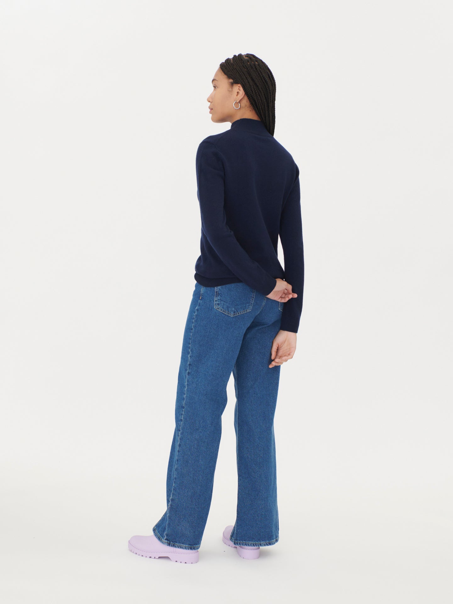 Women's Cashmere Stand-Up Collar Sweater Navy -  Gobi Cashmerea
