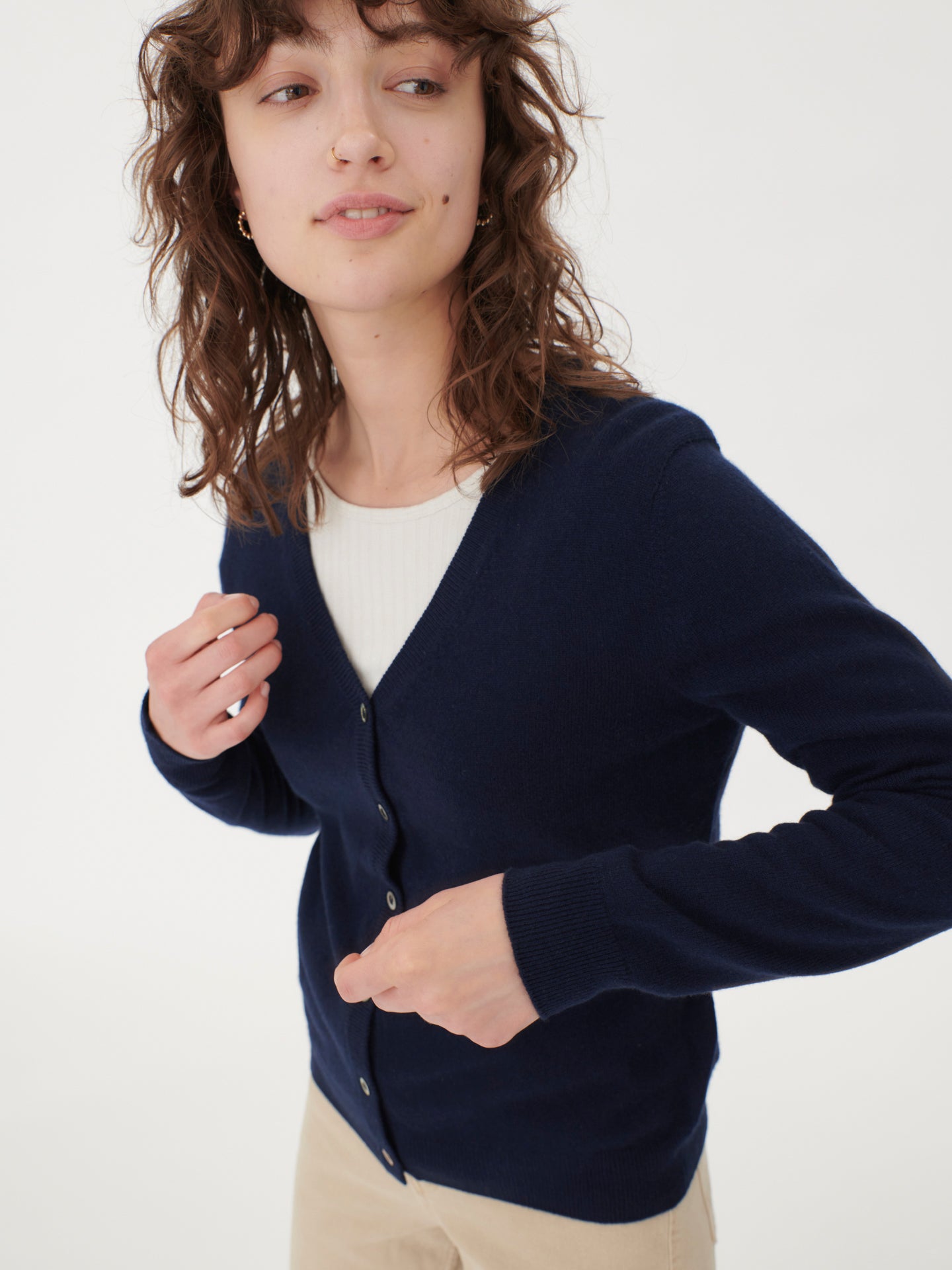 Women's Cashmere V-neck Cardigan Navy - Gobi Cashmere