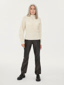 Women's Cashmere Zip Detailed Rib Polo Off White - Gobi Cashmere #color_off-white