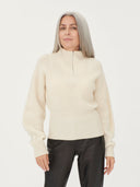 Women's Cashmere Zip Detailed Rib Polo Off White - Gobi Cashmere #color_off-white