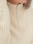 Women's Cashmere Zip Detailed Rib Polo Off White - Gobi Cashmere #color_off-white