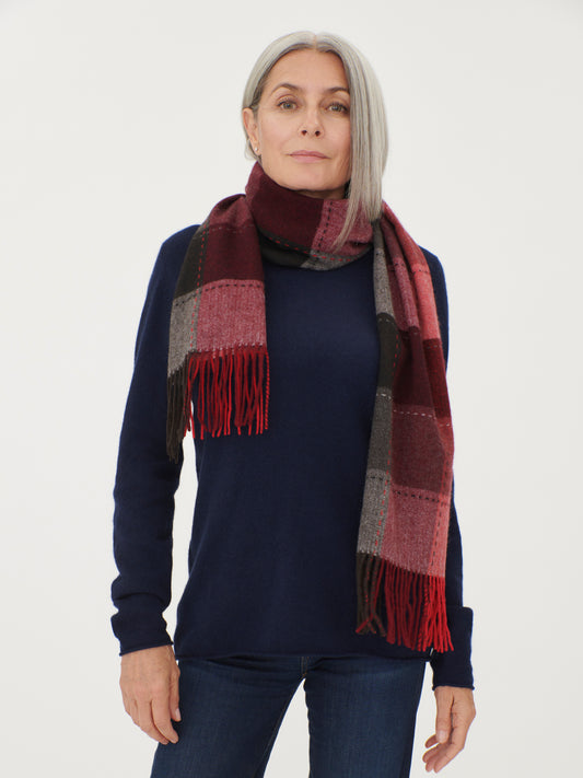 Unisex Cashmere Fringed Scarf Red - Gobi Cashmere