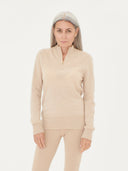Women's Cashmere Zipped High Neck Sweater Beige - Gobi Cashmere #color_beige