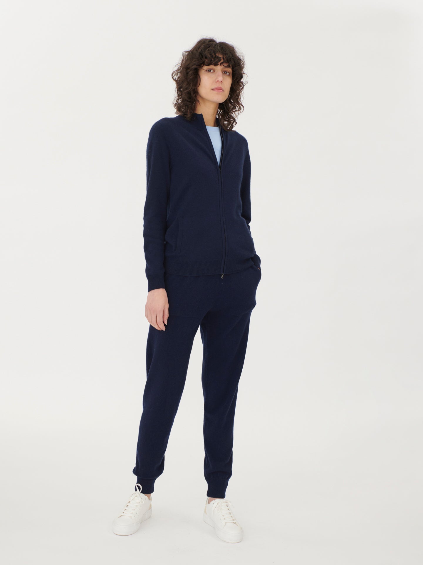 Women's Cashmere Zip Cardigan Navy - Gobi Cashmere