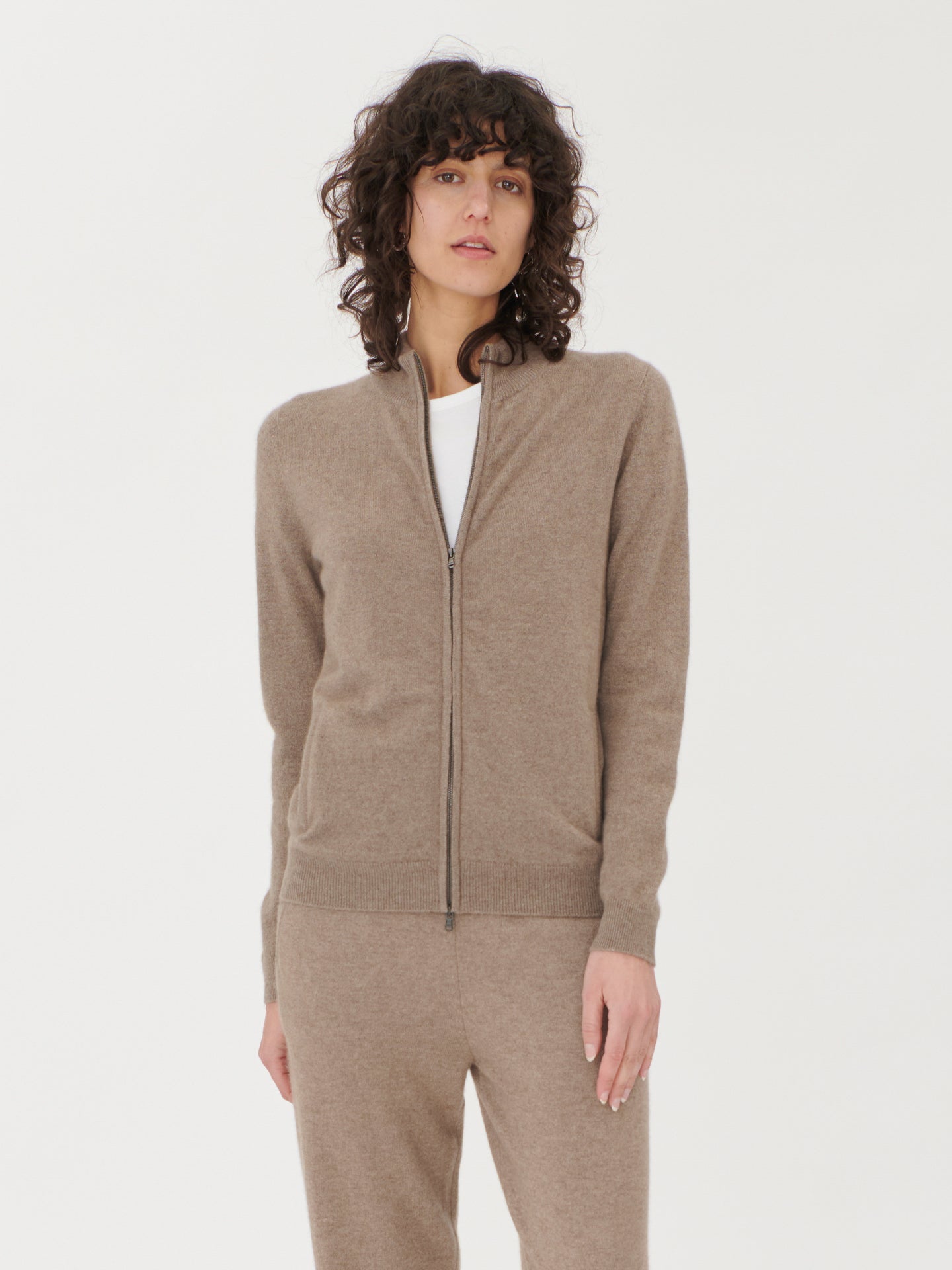 Women's Cashmere Cardigan Taupe - Gobi Cashmere