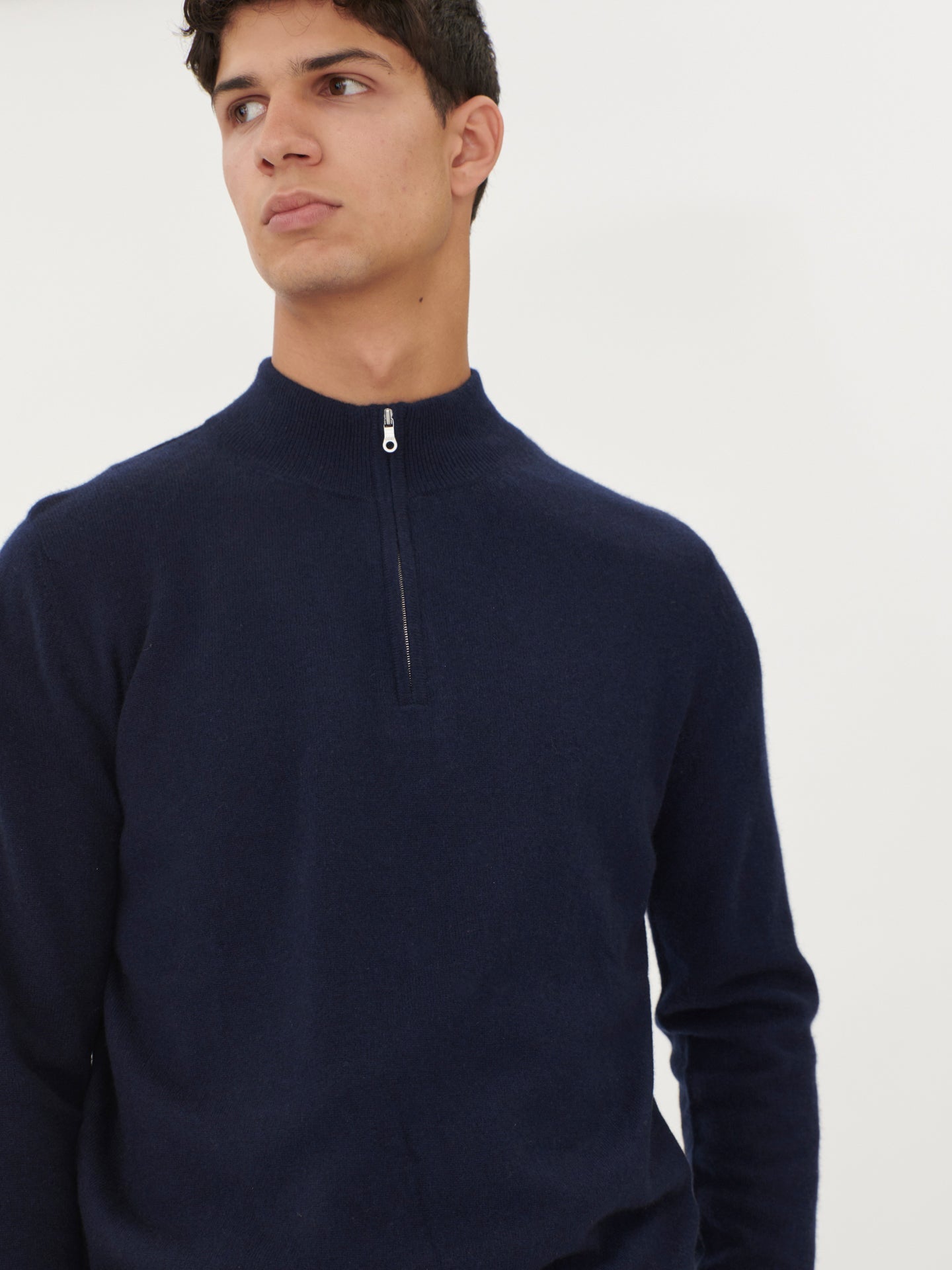 Men's Cashmere Half Zip Sweater Navy - Gobi Cashmere