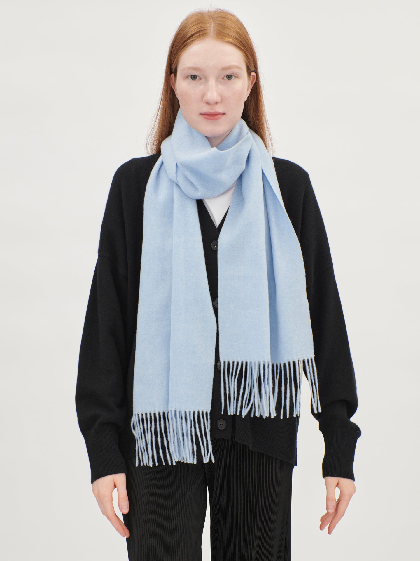 Unisex Cashmere Fringed Scarf Light Blue - Gobi Cashmere