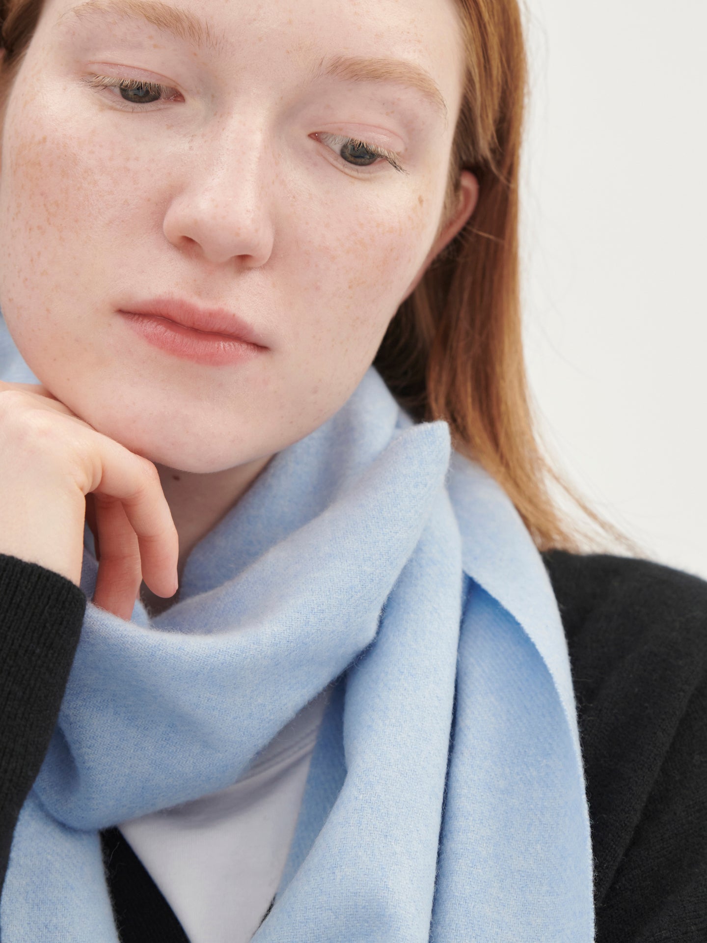 Unisex Cashmere Fringed Scarf Light Blue - Gobi Cashmere