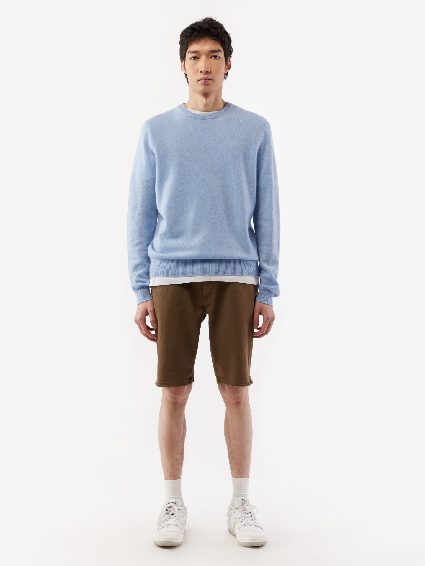 Men's Cashmere Basic Crew Neck Sweater Light Blue - Gobi Cashmere