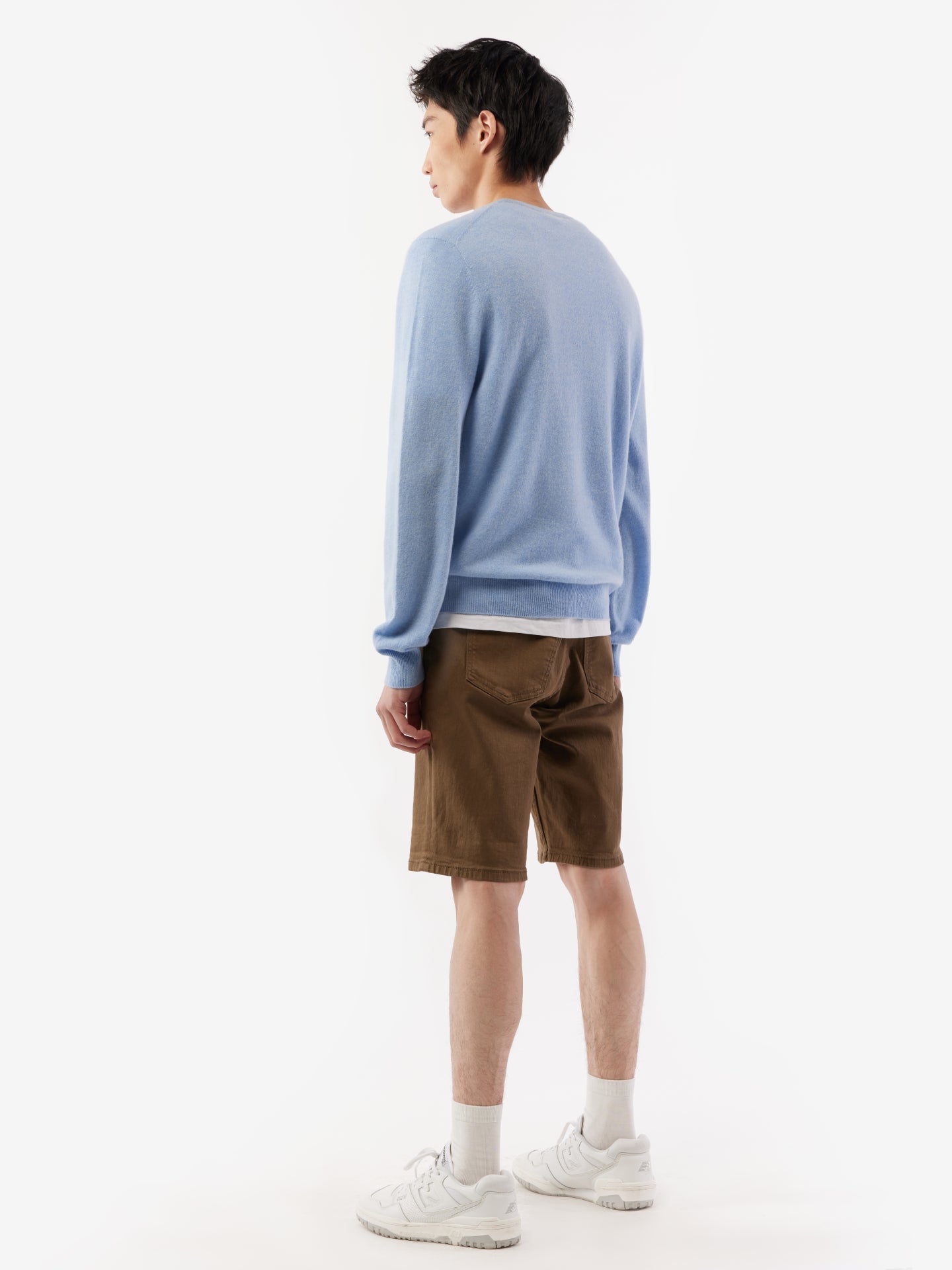 Men's Cashmere Basic Crew Neck Sweater Light Blue - Gobi Cashmere