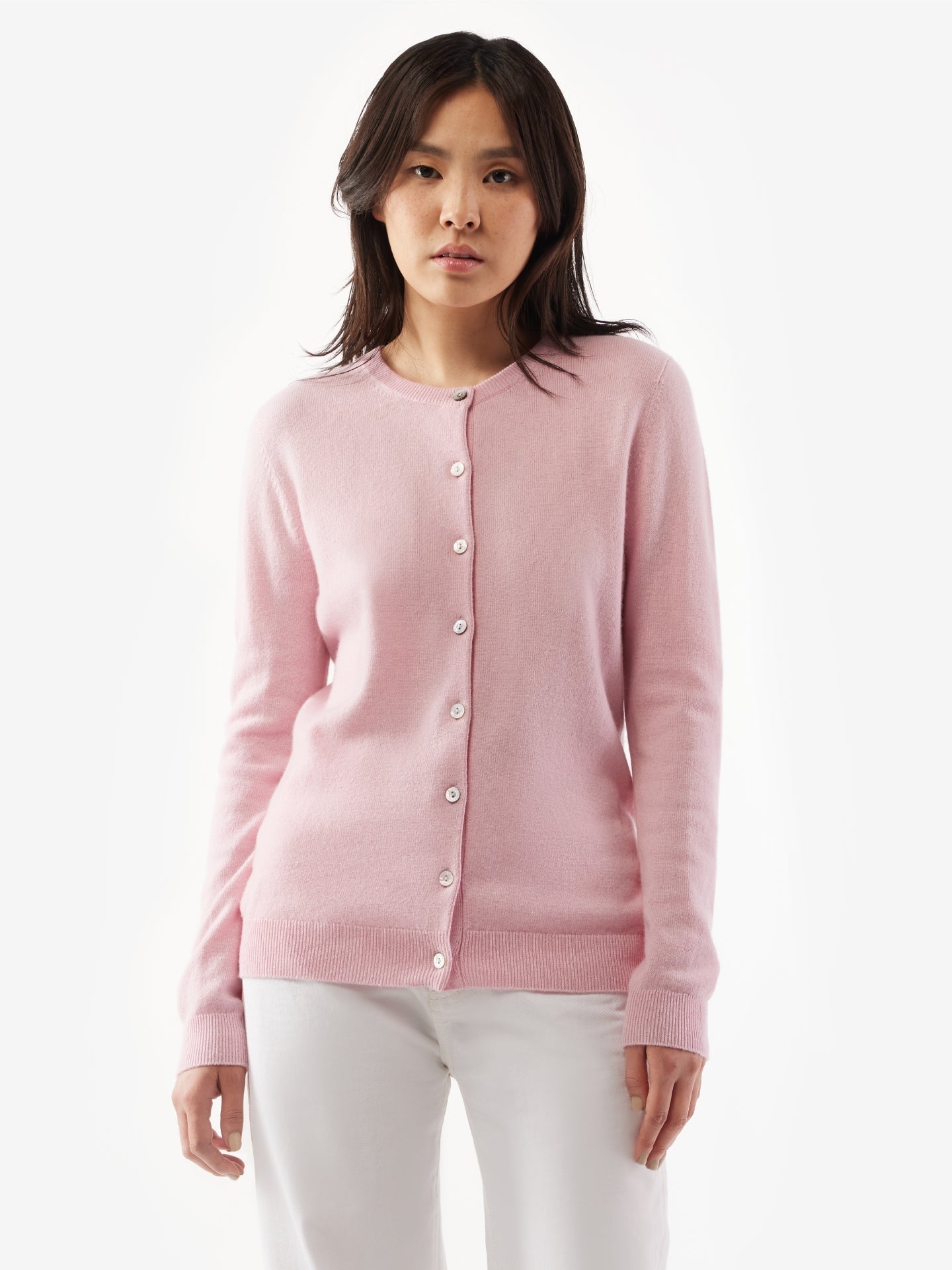 Women's Cashmere Crew Neck Cardigan Almond Blossom - Gobi Cashmere