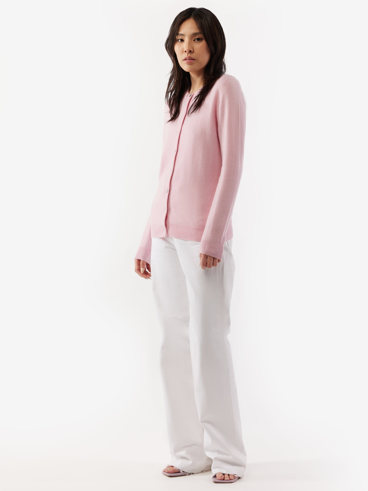 Women's Cashmere Crew Neck Cardigan Almond Blossom - Gobi Cashmere