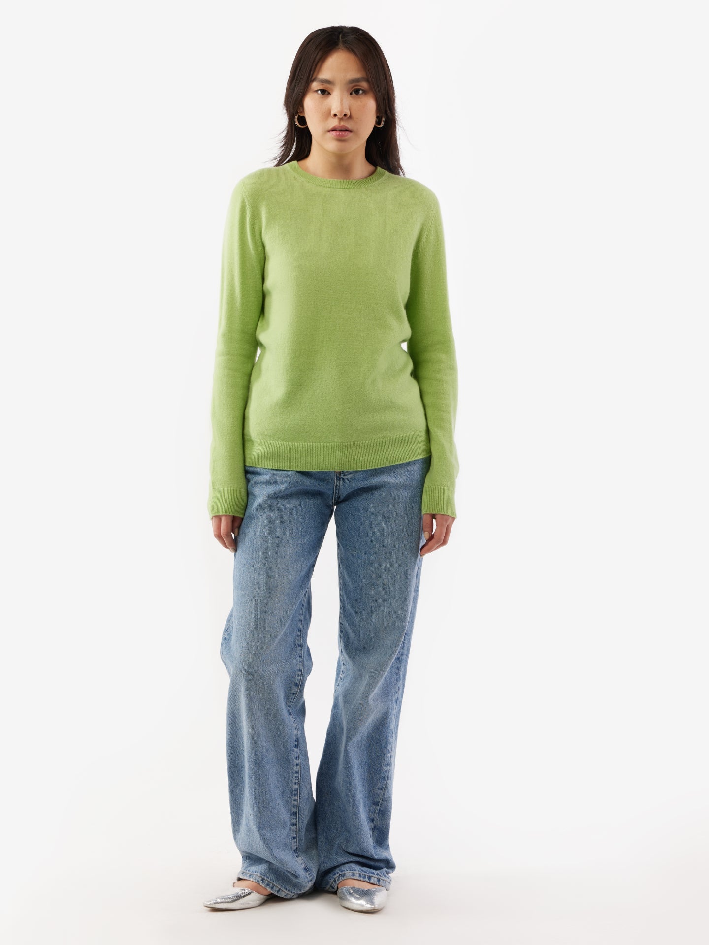 Women's Basic Cashmere Crew Neck Jumper Jade lime - Gobi Cashmere