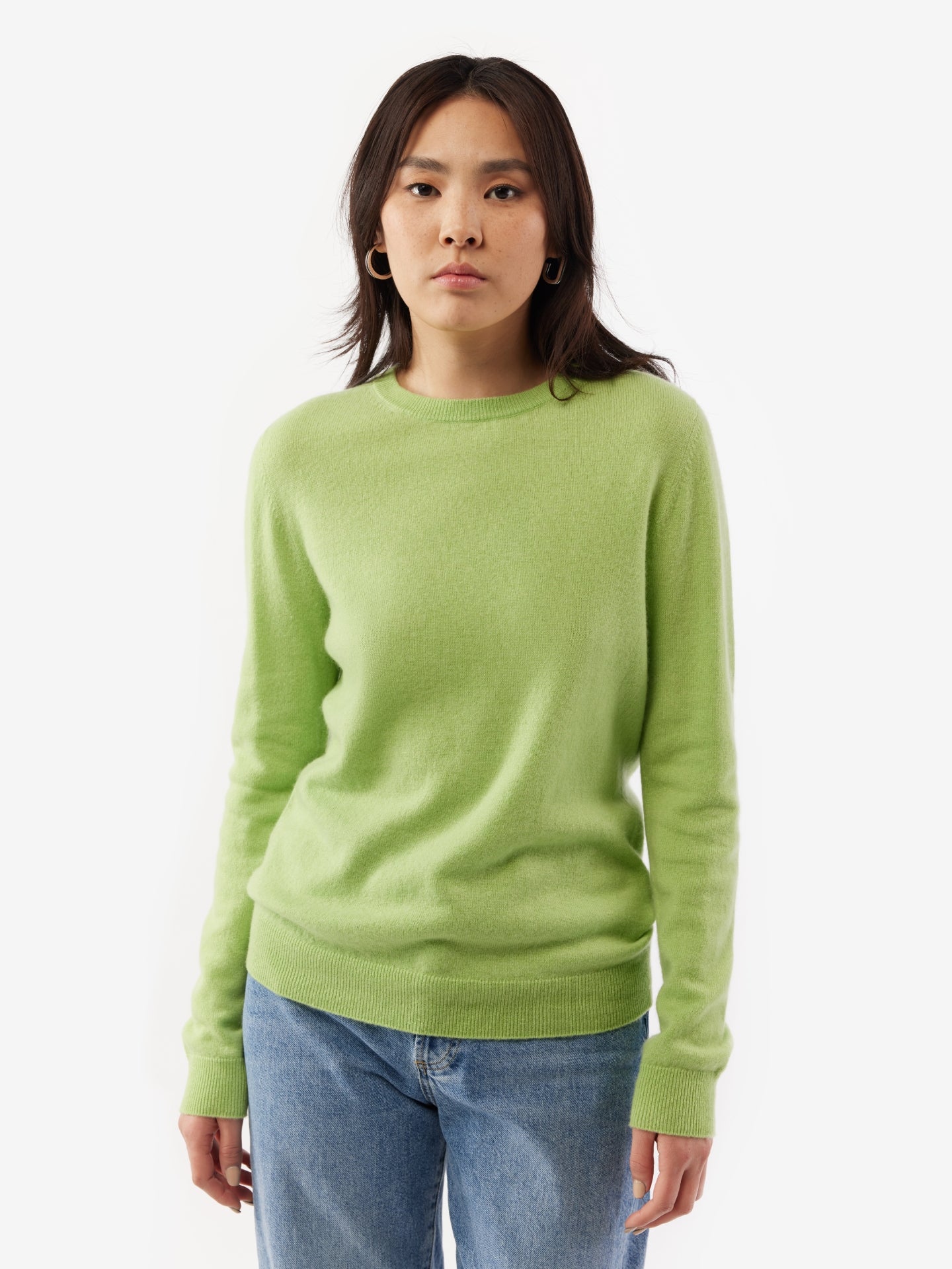 Women's Basic Cashmere Crew Neck Jumper Jade lime - Gobi Cashmere