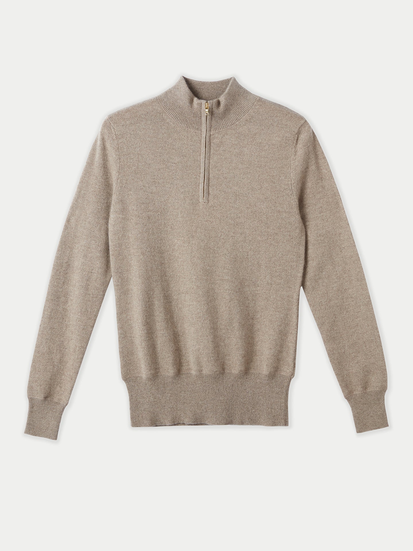 Women's Cashmere Zipped High Neck Sweater Taupe - Gobi Cashmere