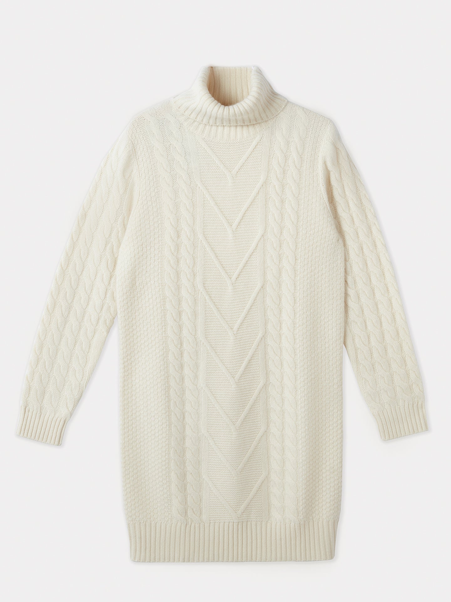 Women's Cashmere Chunky T-Neck Dress Off White - Gobi Cashmere