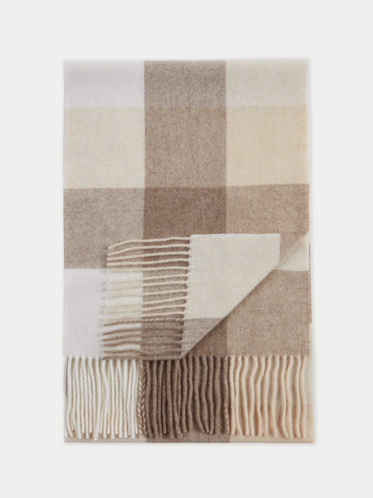 Unisex Cashmere Woven Checked Tassel Scarf Taupe - Gobi Cashmere