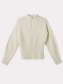 Women's Cashmere Zip Detailed Rib Polo Off White - Gobi Cashmere #color_off-white