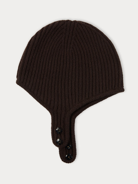 Unisex Cashmere Knitted Aviator Cap Turkish Coffee - Gobi Cashmere