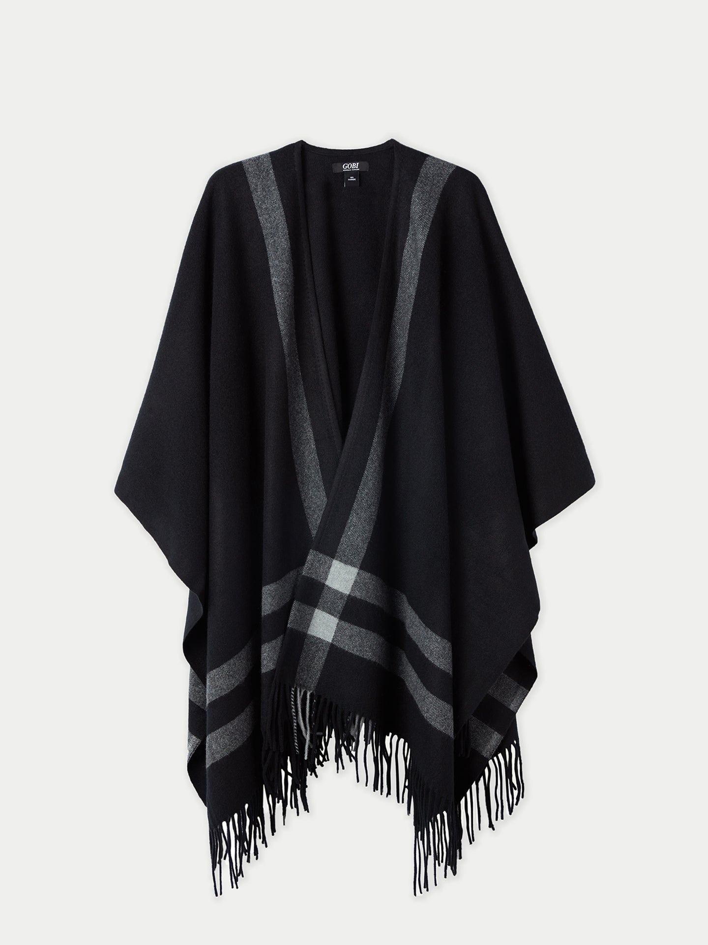 Women's Cashmere Striped Poncho Black - Gobi Cashmere