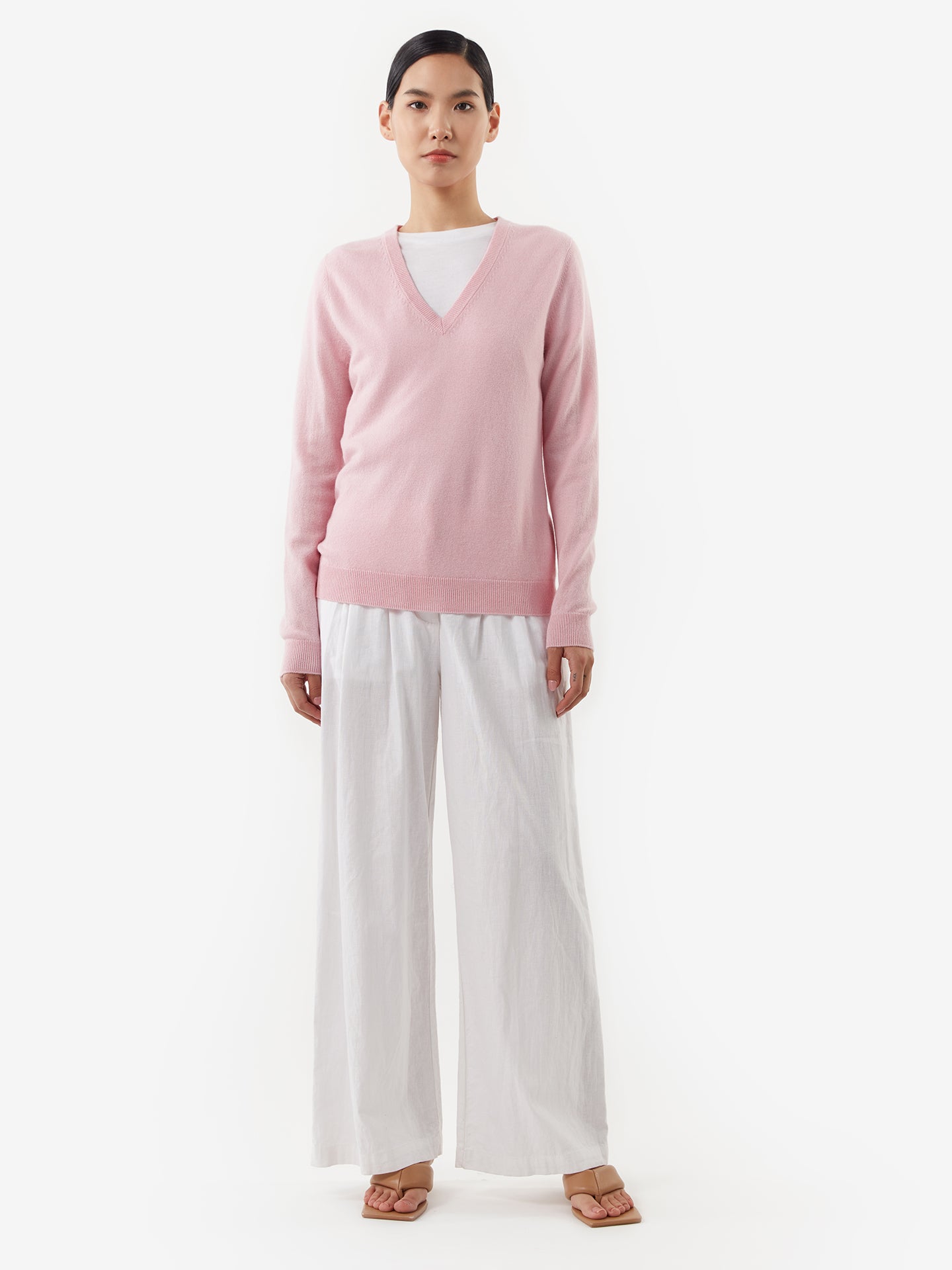 Women's Cashmere V-Neck Sweater Pink - Gobi Cashmere