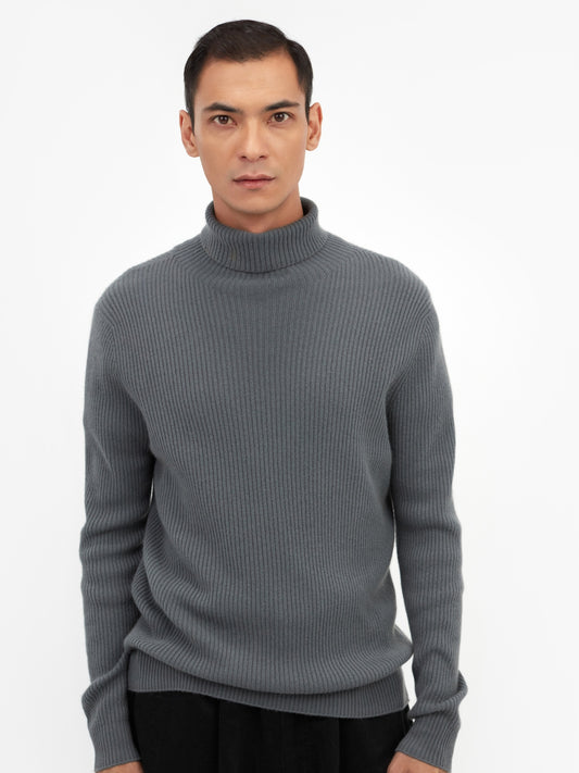 Men's Cashmere 3D Men's Turtleneck Sweater Neutral Gray - Gobi Cashmere